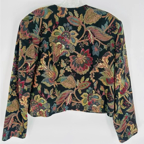 70s Floral Tapestry Doncaster Multicolor Woven Jacket Size 16 Waistcoat Art-Wear - Picture 2 of 4